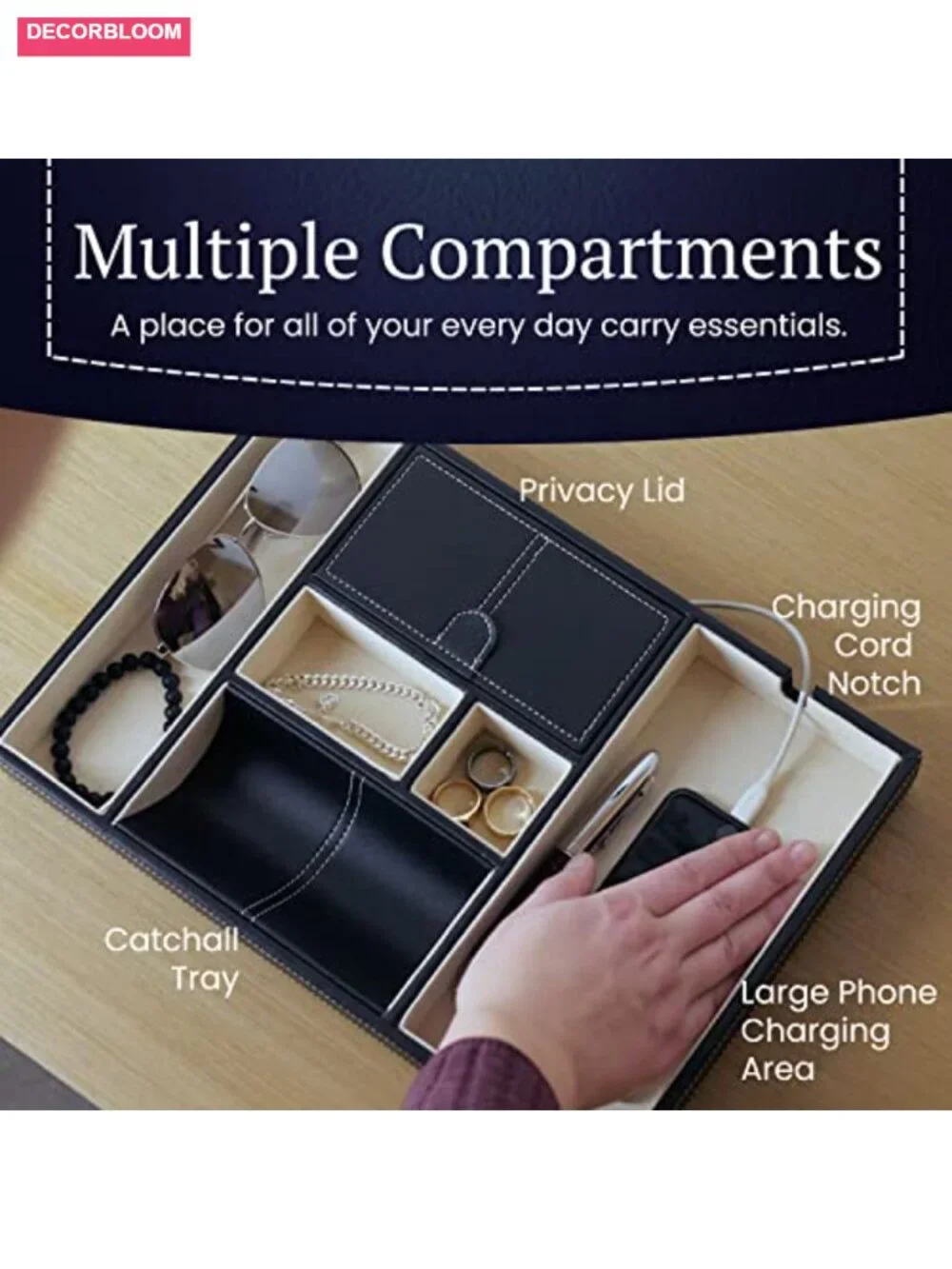 Handmade PU Leather EDC Tray, Nightstand Organizer, Scratch Resistant